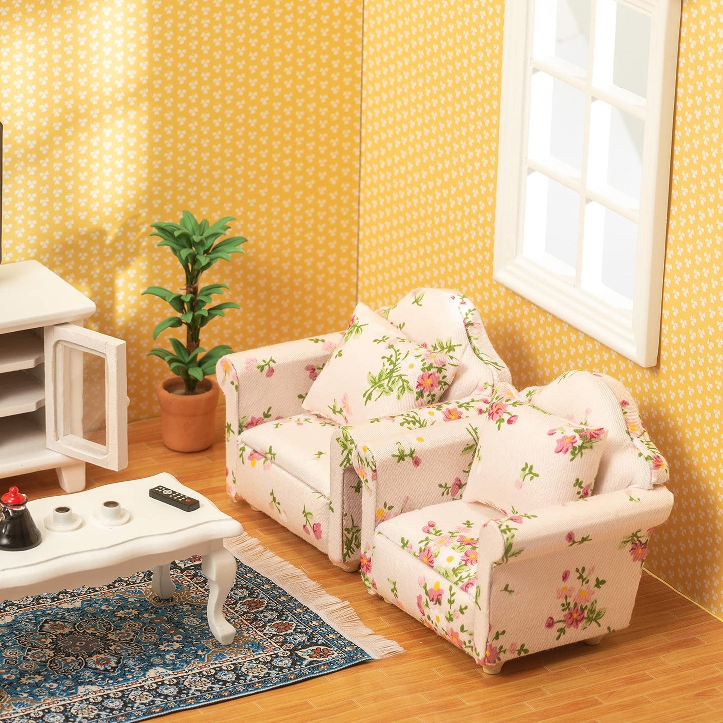 Samcami Miniature Dollhouse Furniture 1 12 Scale - Wooden Dollhouse Furniture Set For Dollhouse Living Room - Doll House Furniture Incl Sofa, Tv Cabinet, Coffee Table And Other Accessories (Red)