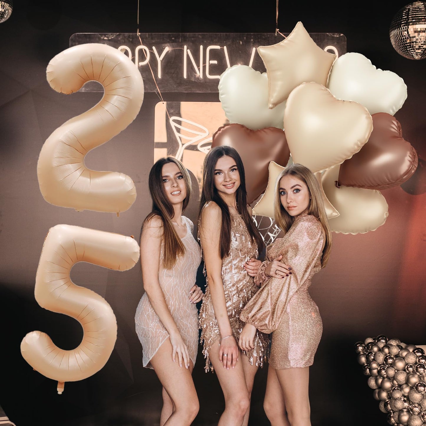 40 Inch Balloon 25, Nude Brown 25Th Birthday Giant Balloon Decor, Foil Cream Beige Tan Neutral Sand White Star Heart Balloon For