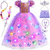 Svmk 10Pcs Girls Princess Costume Light Up Kids Toddler Princess Dress Up Clothes Accessories Led Wig Bag Wand Crown Ring Neckla
