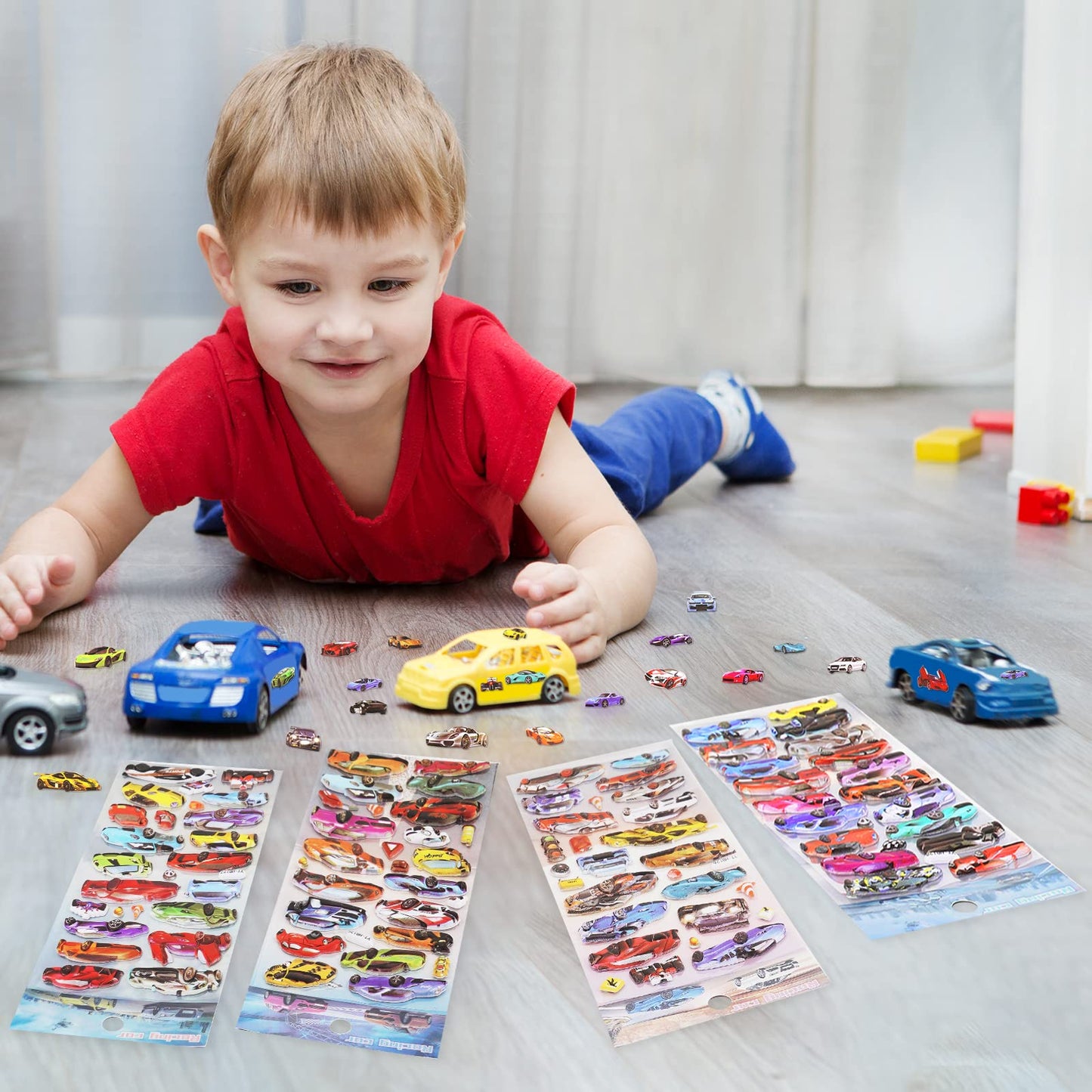 Shangrla Race Car Stickers For Kids Boys 3D Puffy Racecar Stickers For Toddlers, Puffer Bubble Racing Sticker, Reusable Cool Puff Sports Car Sticker, Party Favors 4 Sheet.