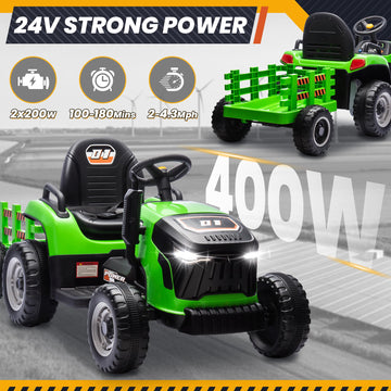 Joyracer 24V Ride On Toys For Kids, Electric Ride On Tractor W/400W Motors, Tiltable & Detachable Trailer, Adjustable Seat, Blue