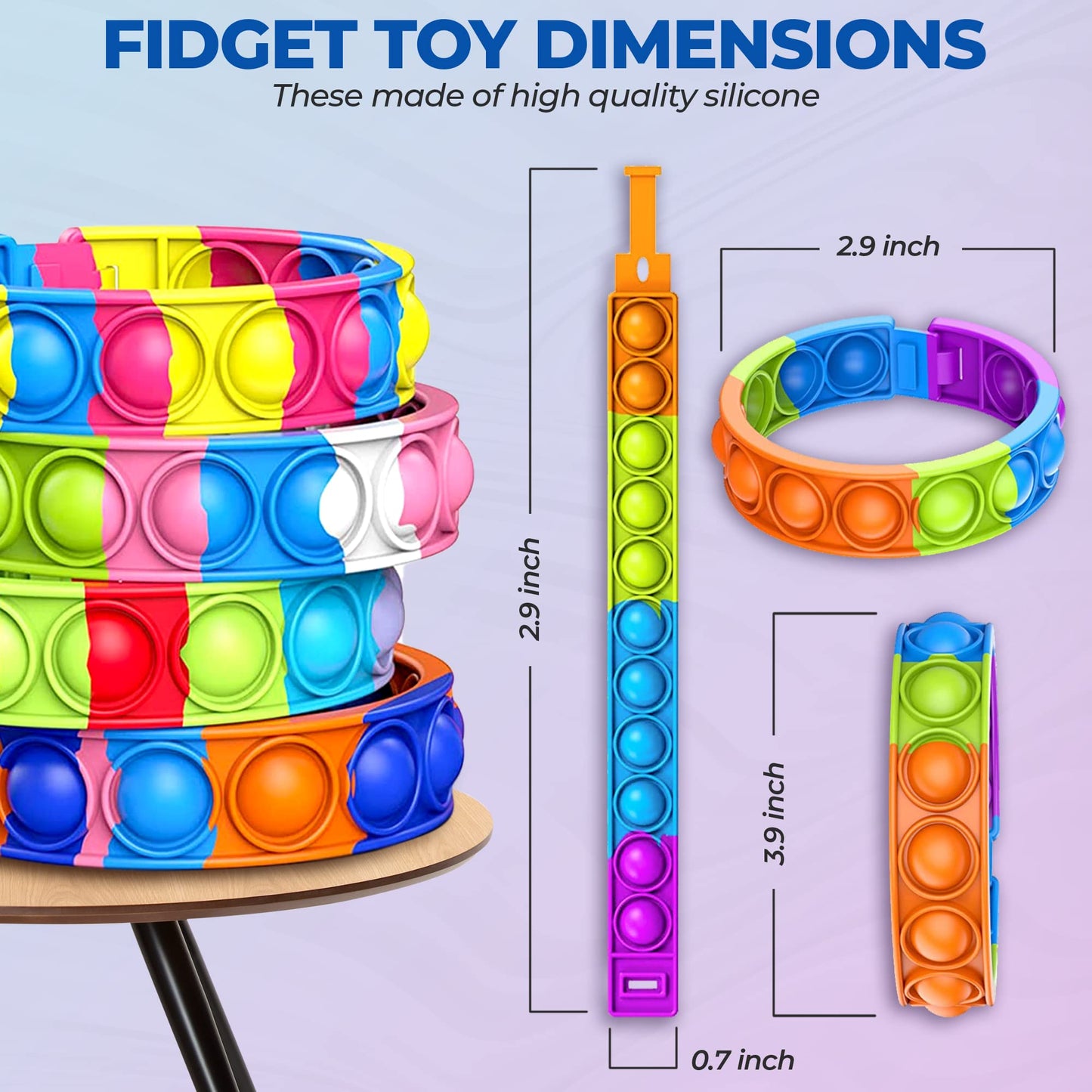 16 PCS Bracelets Glow in The Dark Pop it Fidget Toy Rainbow Party Favors Wristband Set Push Bubbles Sensory Pack Kids Ages 5 8 12 mature-themed Student Gift