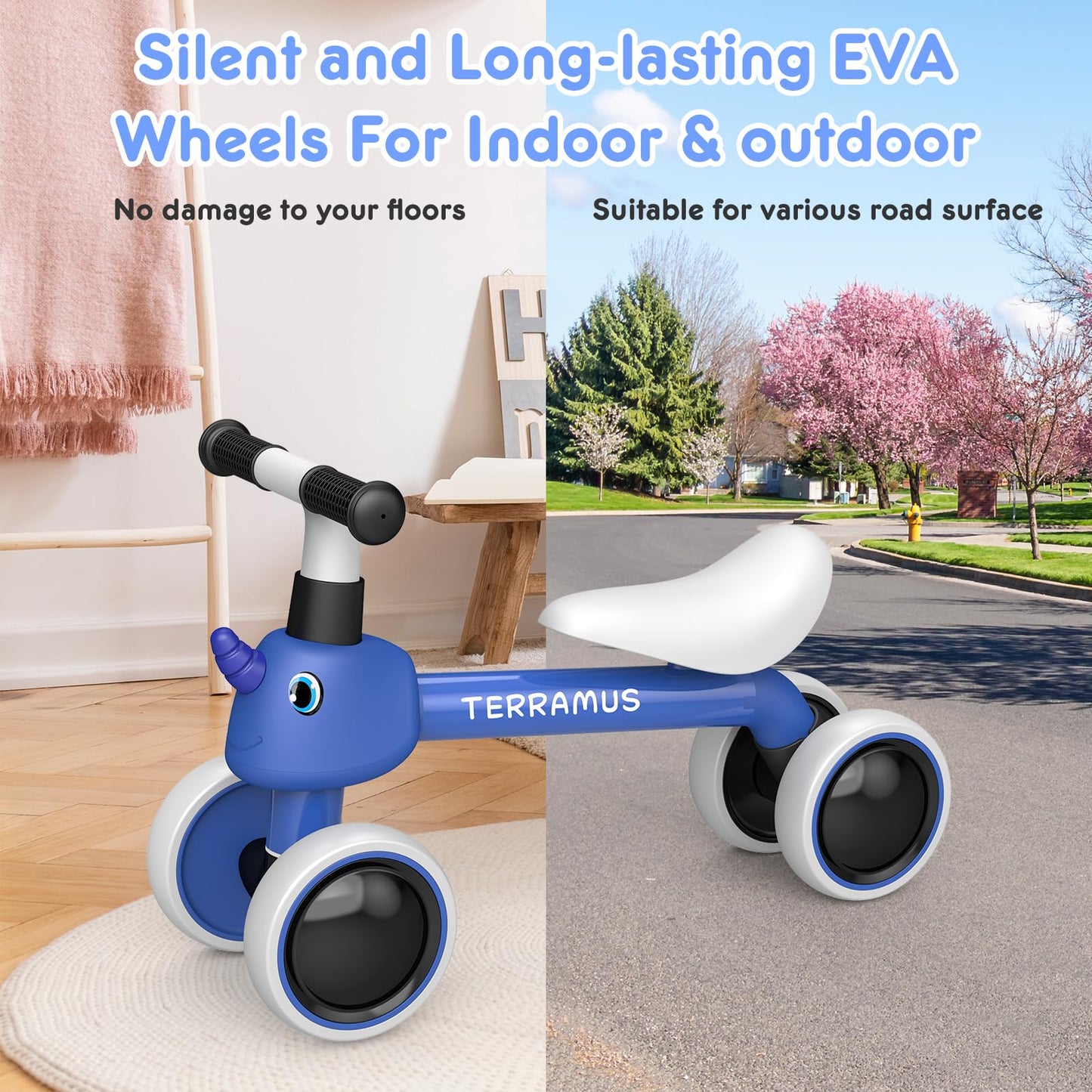 TERRAMUS Baby Balance Bike for 1 Year Old Gifts Boys Girls - Toys for 12-24 Month Toddler Balance Bike, No Pedal 4 Wheels Infant
