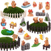48 Pcs Mini Capybara Figures Playset Simulation Capybara Model Miniature Garden Accessories Wood Mini Fences Bridge Mountain Fig