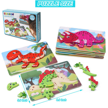 Eooleow Puzzles For Kids Ages 4-6, 4 Packs Wooden Puzzles For Toddlers 1-3, Dinosaur Toys Puzzles For Toddlers 2-4, Toddler Puzz
