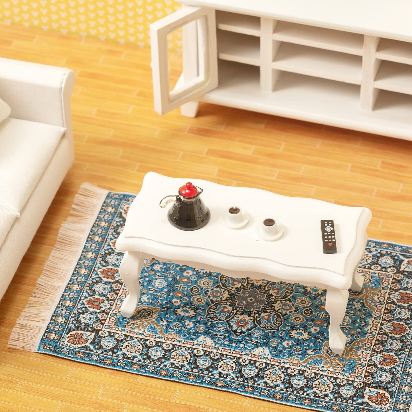 Samcami Miniature Dollhouse Furniture 1 12 Scale - Wooden Dollhouse Furniture Set For Dollhouse Living Room - Doll House Furniture Incl Sofa, Tv Cabinet, Coffee Table And Other Accessories (White)
