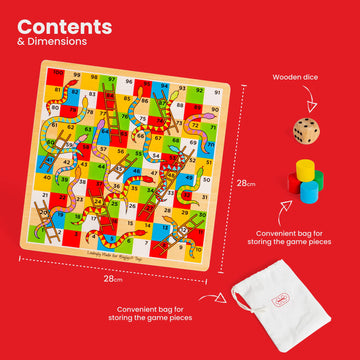 Bigjigs Toys Traditional Snakes and Ladders Game - Quality Snake and Ladders Family Games for Kids and mature-themeds Up to 4 Players Board Game Includes Counters & Dice