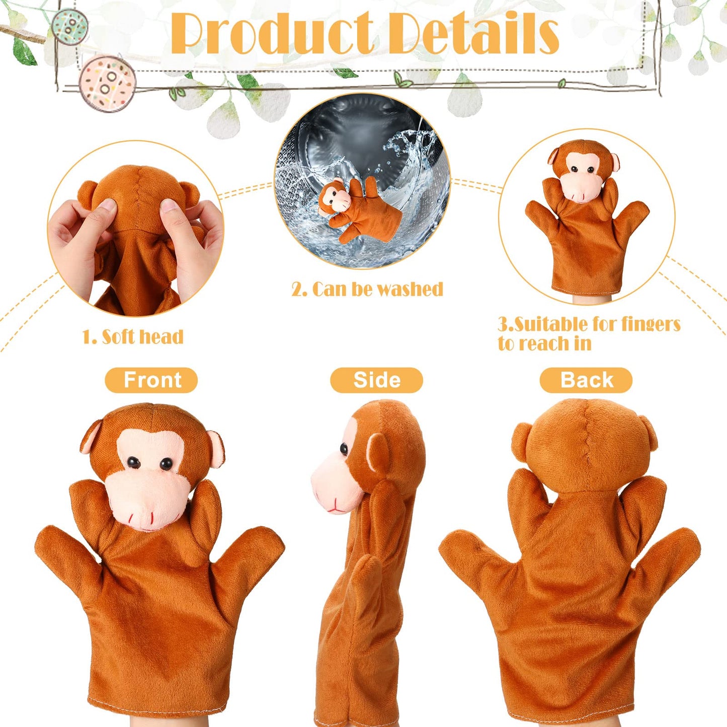 Shappy 24 Pieces Kids Hand Puppet Plush Zoo Animal Hand Puppets Toddler Animal Puppet Soft Plush Toys Plush Puppets Pretend Toys