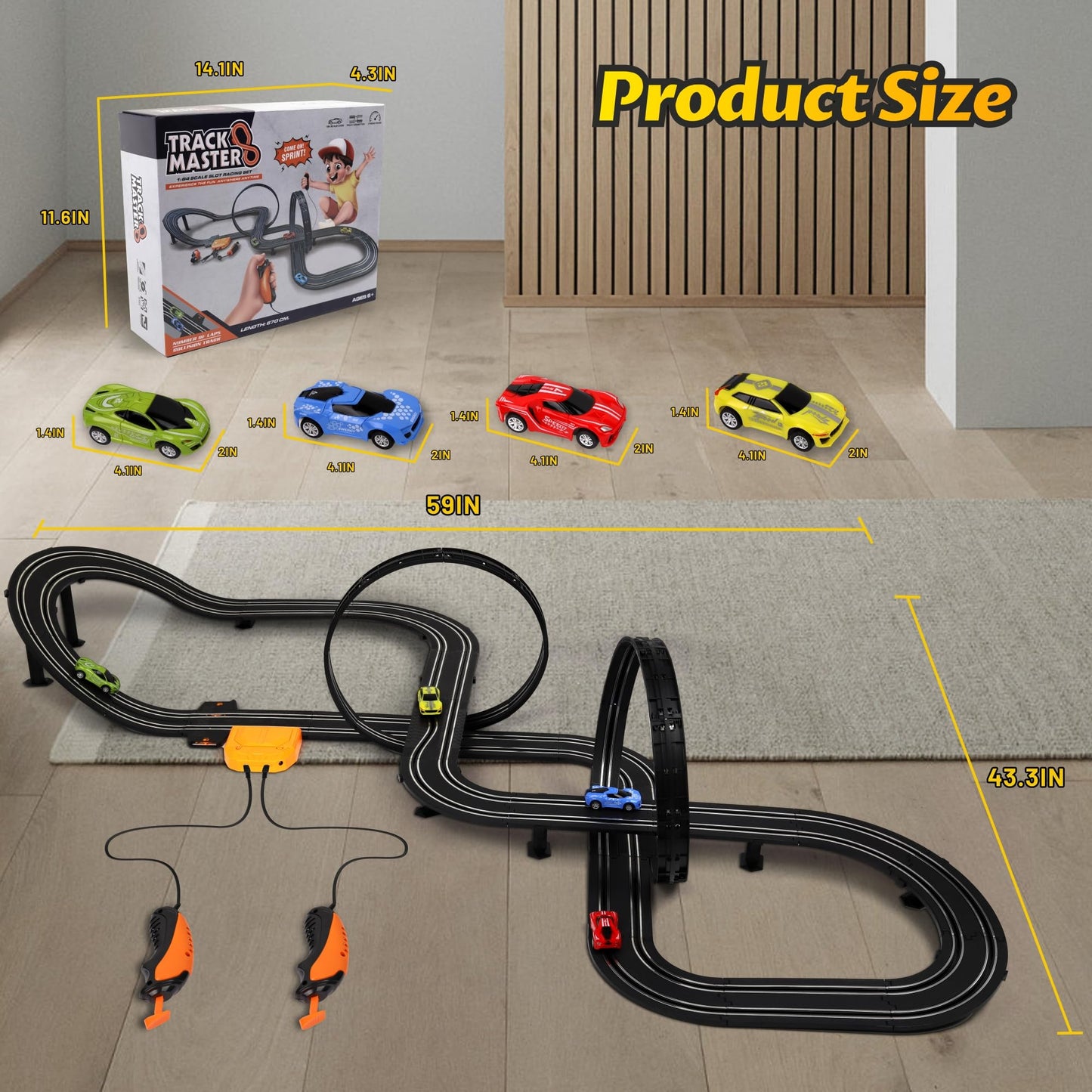 Slot Car Race Track Sets, 23 Ft Powered Or Electric Track With 4 Slot Cars, Dual Racing Race Track Set Features A Loop, Turns, Straightaways And A Crossover,Toys & Gifts For Boys Age 4-12