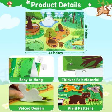 Taika Zoo Animals Felt Story Board Set, 43x28 inch Animals Flannel Board, 41Pcs Jungle Animals Toys, Thicker Felt Board, Prescho