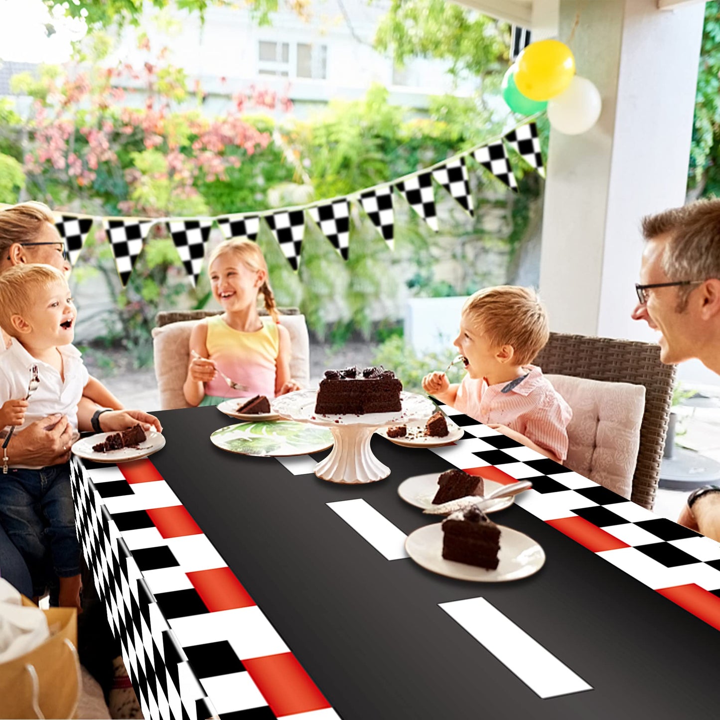 4 Pcs Racing Car Plastic Tablecloths Car Theme Disposable Party Tablecloths Black Checkered Flag Table Covers Racetrack Rectangu