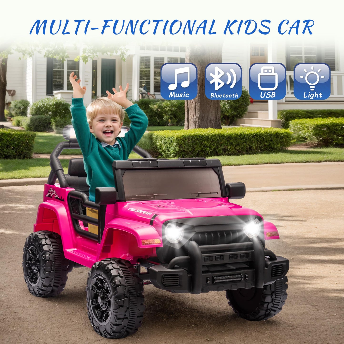 Okybaby Ride On Truck Car, 12V Kids' Electric Vehicles W/Parents Control, Ride On Toys For Toddlers With Music, Bluetooth, Four-