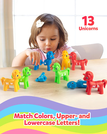 Coogam Unicorn Letters Matching Game, 13pcs Alphabet Toys, Educational Montessori for Toddlers, Small, Plastic, Blue/Green/Red