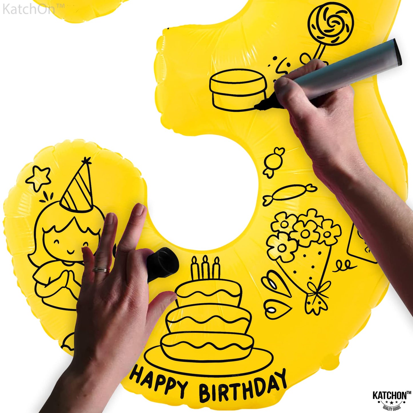 Katchon, Big, Yellow 3 Balloon Number - 40 Inch | Yellow Three Balloon For 3 Year Old Balloons Birthday | 3Rd Birthday Decorations For Boys | 3 Birthday Balloon, Honey Bee Birthday Party Decorations