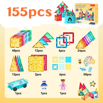 VigorFun 126-Piece Magnetic Tiles Building Blocks Set - STEM Kit with Car Figurines & Stickers for Kids Ages 3-8, Multicolor Educational Toy
