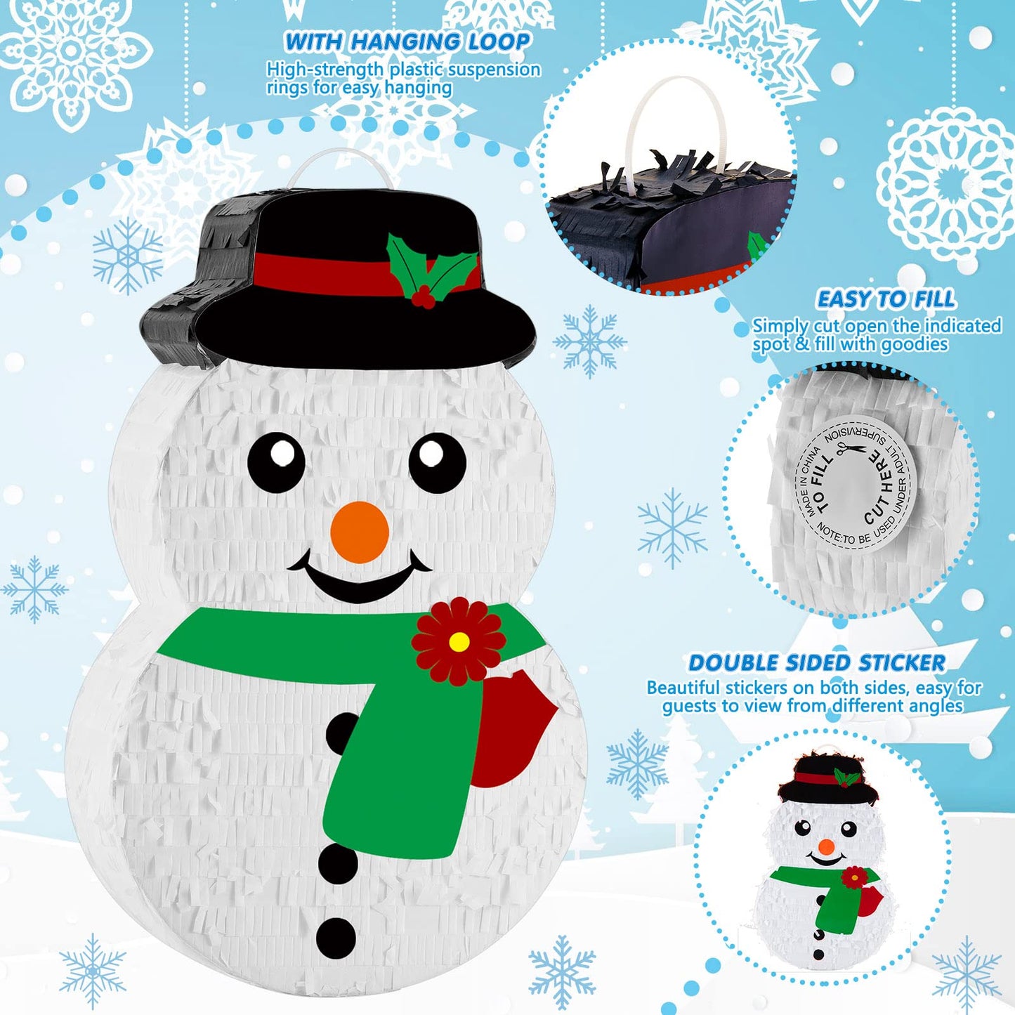 Christmas Piñata 16.5 Inch Snowman Piñata With Blindfold Bat And Confetti Winter Theme Birthday Party Decorations For Party Holidays Birthday Game Decorations
