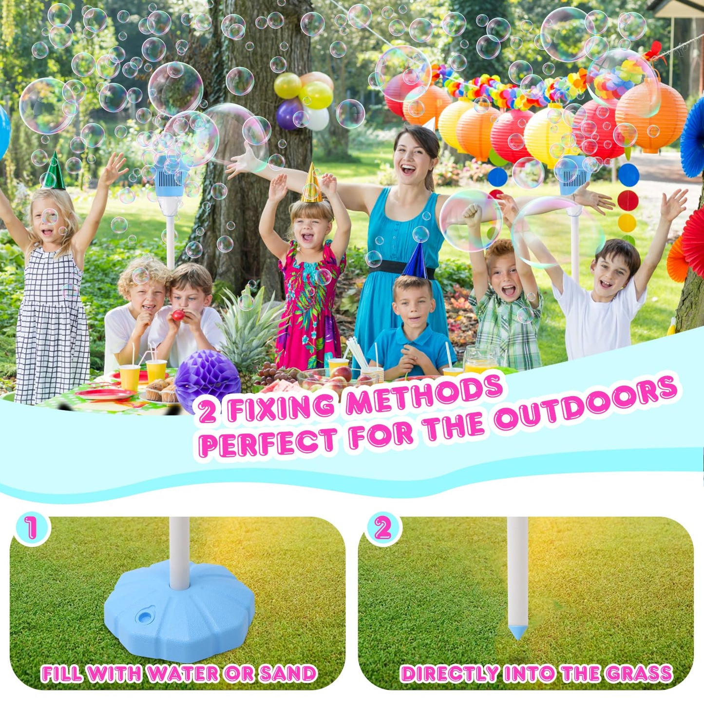 AIERSA Rechargeable Bubble Stand Machine,Height 47 Inches Stand Up Automatic Bubble Machine for Kids,Outdoor Tall Bubble Maker w