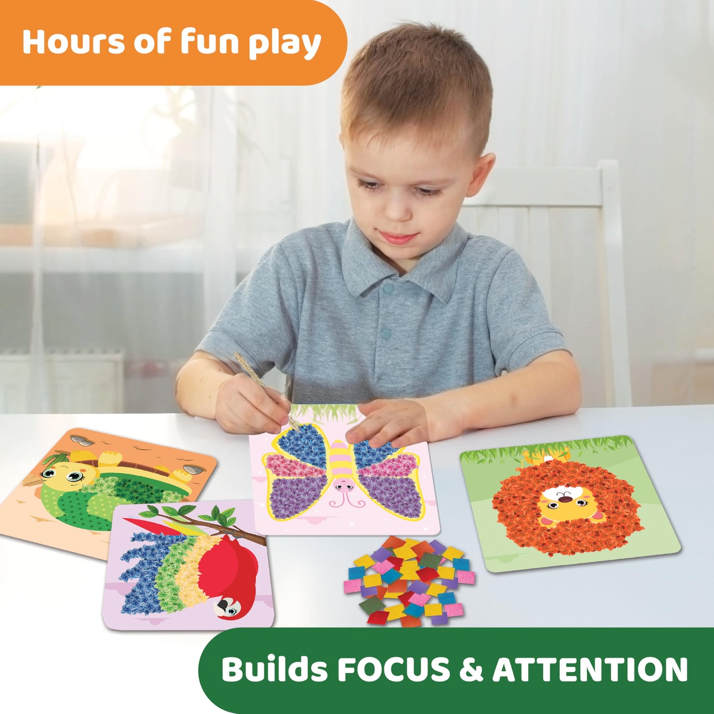 jackinthebox Poke Poke Art for Kids - Animals Theme Like Tortoise, Snail, Lion, Owl, Macaw, Butterfly, Mess-Free Sewing Art for