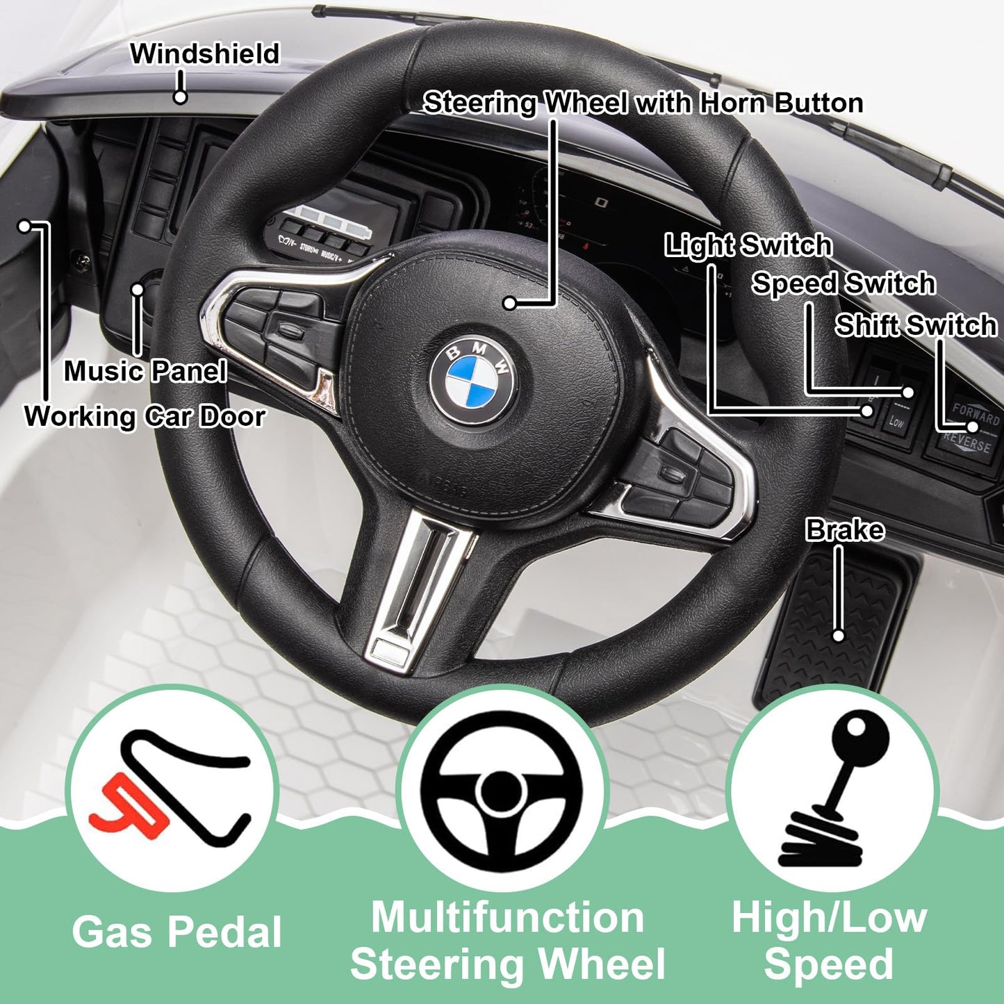 Okybaby 12V Kids Ride On Toy Car Authorized By Bmw M4, Kids Electric Car W/Parents Remote Control, Three Speed Adjustable, Usb,