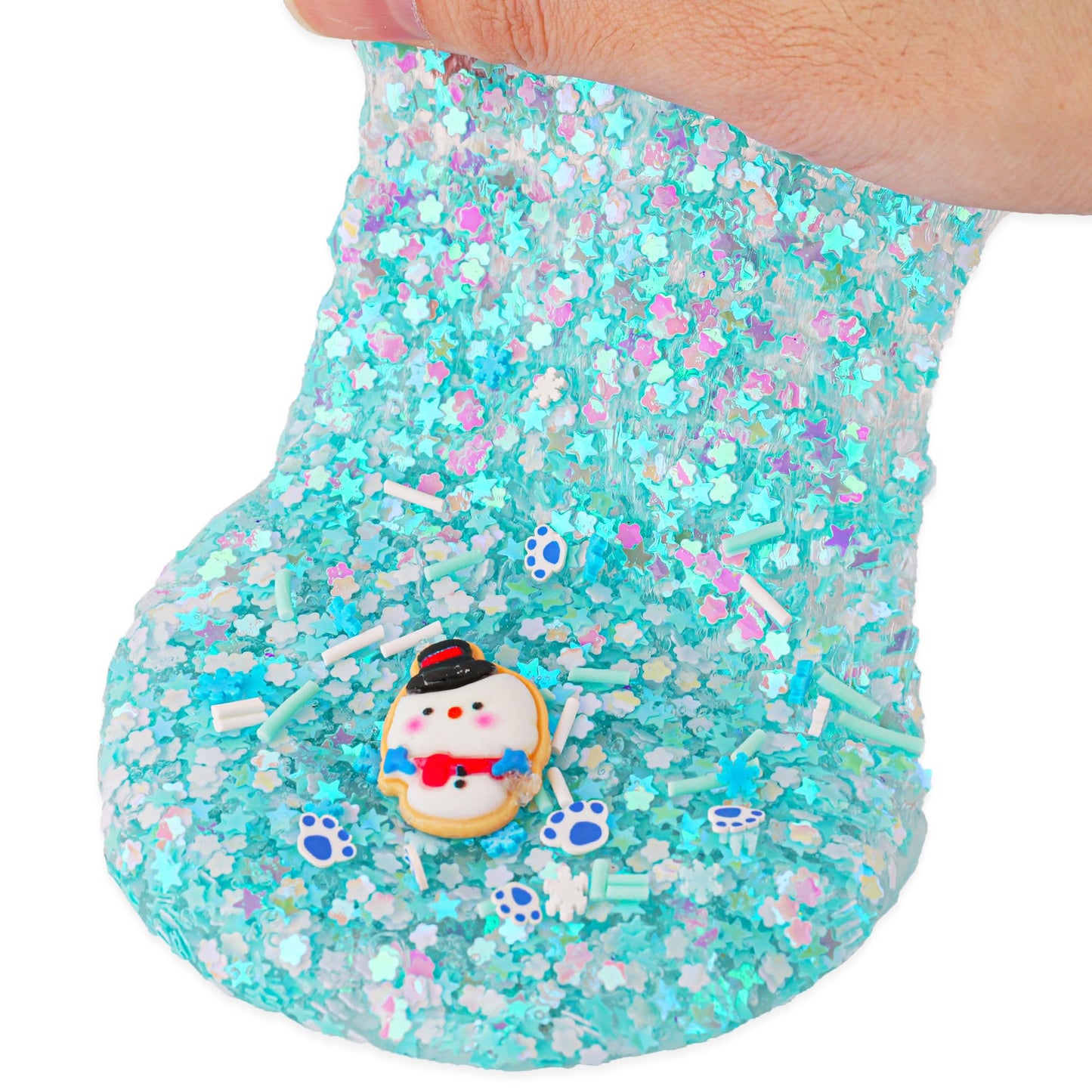 Snowman Glitter Blue & White Sequins Slime - Good Stretchy Crunchy Sensory Toy, Party Favors for Kids, Girls & Boys Gifts for Bi