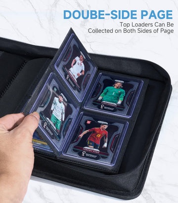 Toploader Card Binder 4 Pocket 160-Card Trading Card Album-enhanced PU Zipper Hard Case Sideload PVC-Free Pages Fits 2.5 x 3.5 MTG TCG YuGiOh Game Cards & Sports Cards with Spine Label (Black)