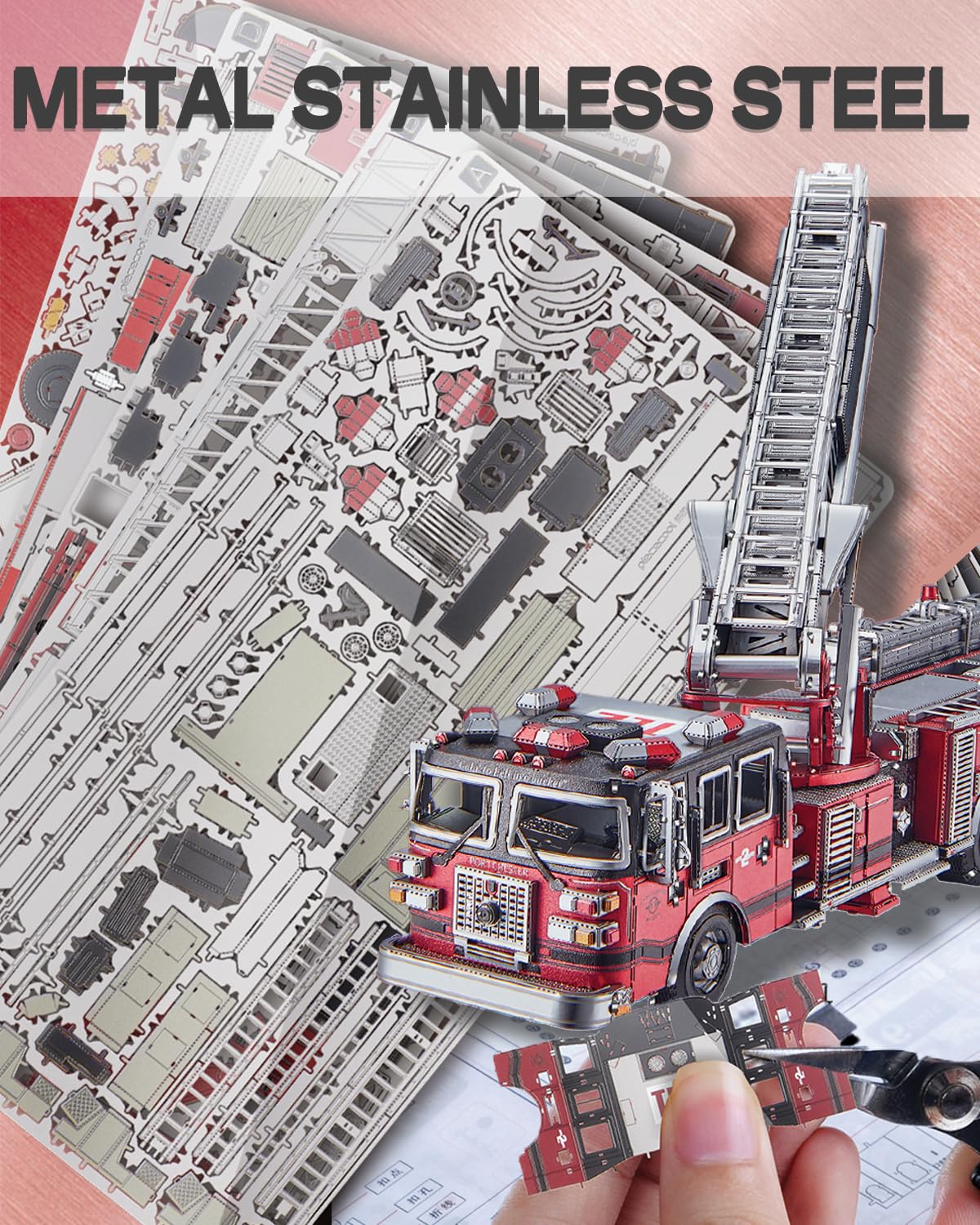 Piececool 3D Metal Puzzles For Adults, Ladder Truck Fire Engine Model Kits Building, Challenge To Assemble Diy Craft Kits, Best