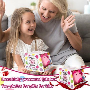 Laebuild Piggy Bank For Kids - Cute Piggy Bank For Boys And Girls - Unbreakable Plastic Money Bank - Pig Shape Coin Bank - Children'S Toy Safe Fluorescent Gift Savings Jar - Pink