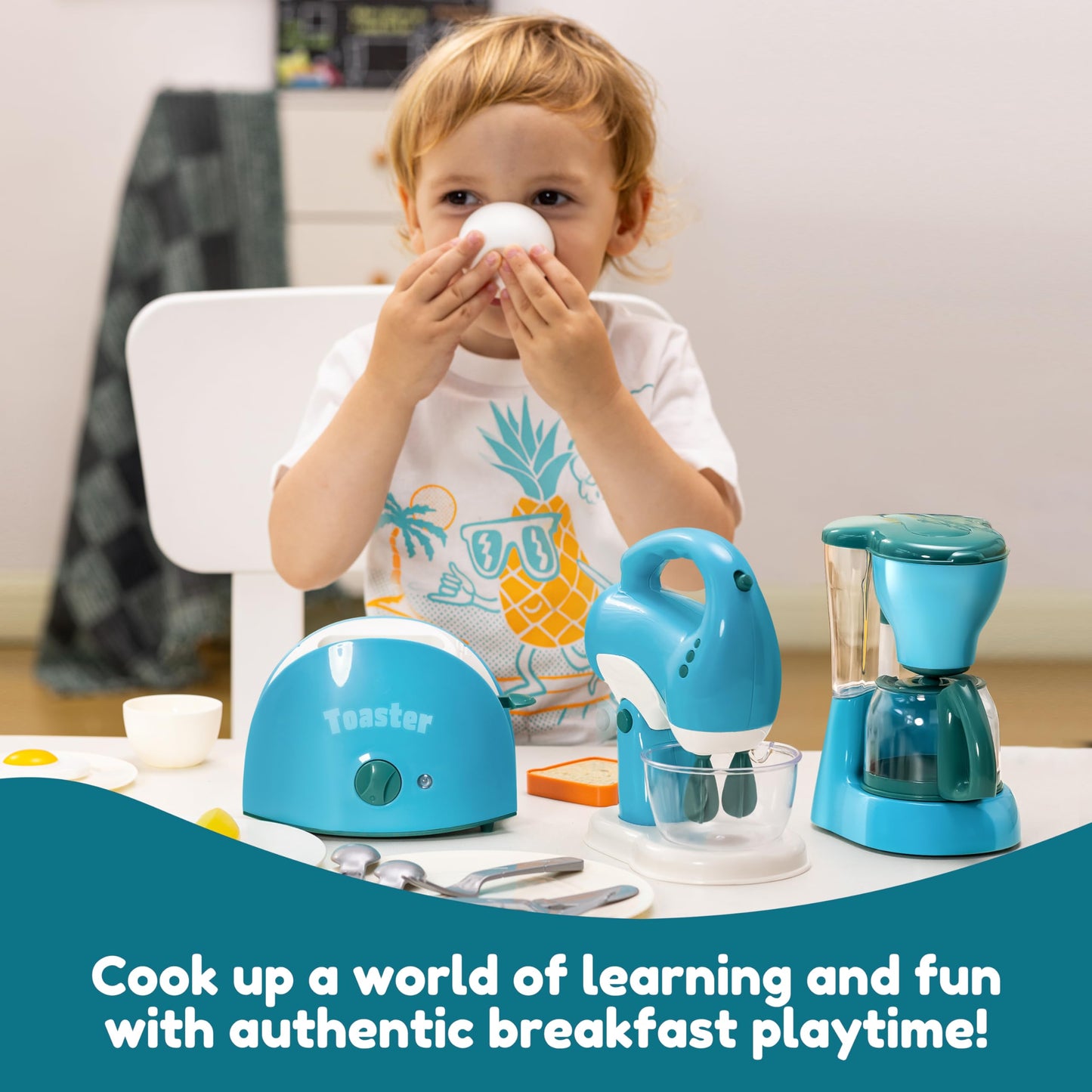 Joyin Play Kitchen Toys, Pretend Play Kitchen Appliances Toy Set with Coffee Maker, Mixer, Toaster with Realistic Lights& Sounds