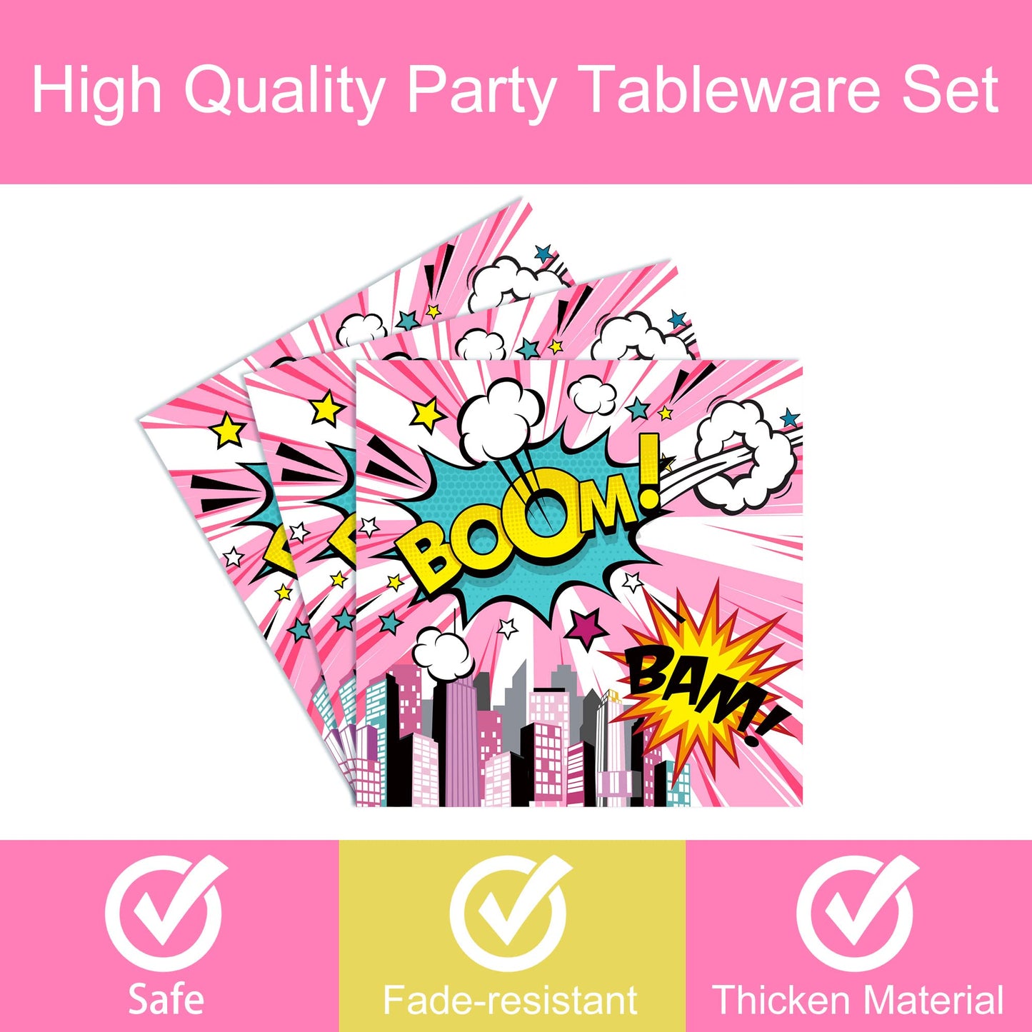 96 Pcs Super Girl Theme Plates And Napkins Party Supplies Pink Comic Hero Tableware Set Super Girl Hero Party Decorations Favors