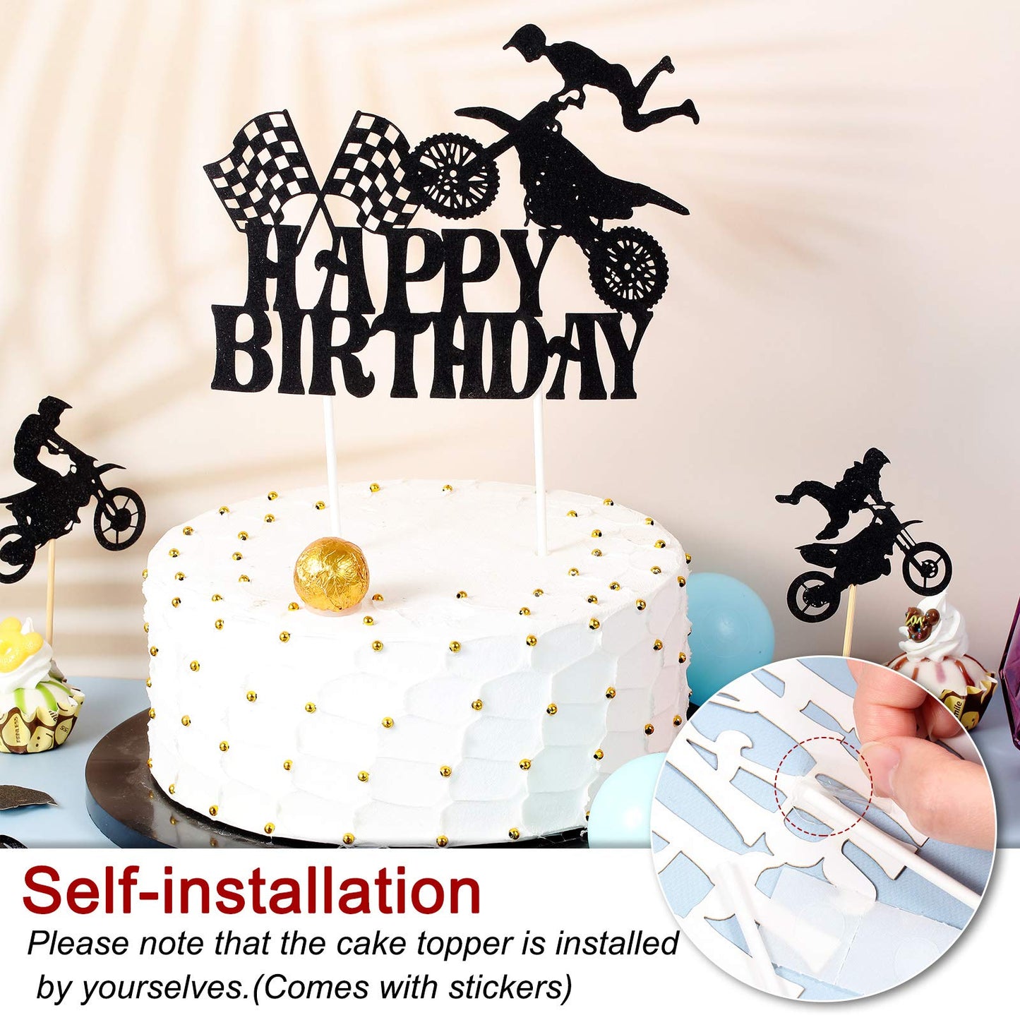 Zonon 20 Pieces Dirt Bike Birthday Decoration Dirt Bike Party Supplies Banner Cake Cupcake Topper For Motocross Themed Birthday Party Man Or Boy Riding Room Wall Decoration (Classic Style)