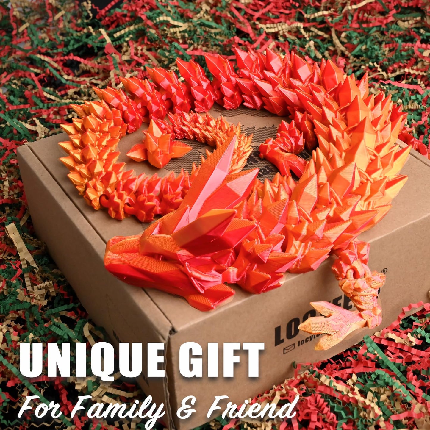 LOCYFENS Large 30'' 3D Printed Dragon, Articulated 3D Dragon Toys, Long Crystal Dragon Red Gold