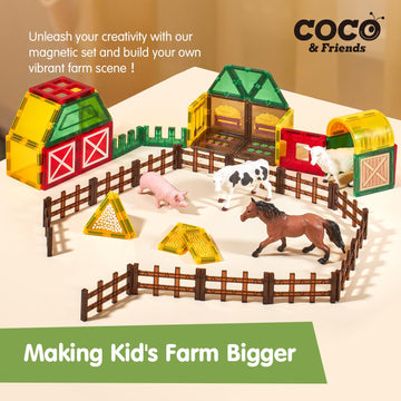 Coco&Friends Magnetic Tiles Farm Animals For Toddlers Kids Ages 2-8 - Magnetic Blocks Building Stem Toys For 3 Year Old Girl Boy