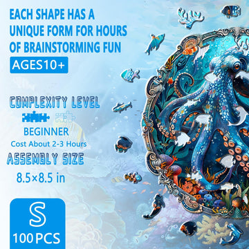 Wooden Puzzles for mature-themeds Mystic Tentacles Wooden Jigsaw Puzzle Wood Puzzles mature-themed Unique Shaped Octopus Puzzle for mature-themeds Fun Gifts & Home Decor (S-8.5 * 8.5in - 100 pcs)