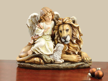 Joseph'S Studio By Roman Angel Sitting With Lion And Lamb 11-1/2-Inch