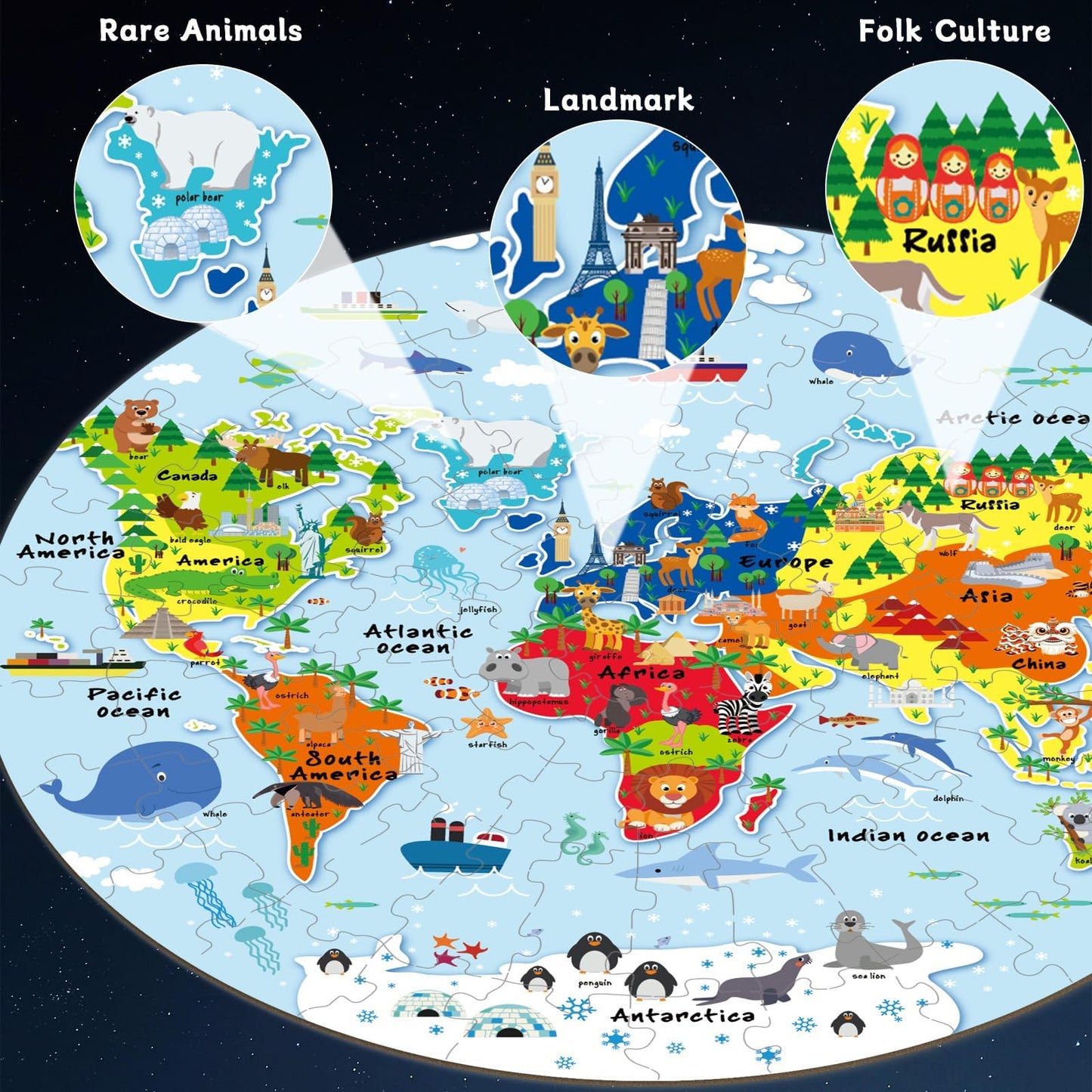2 Sets Floor Puzzles World And United States Map Puzzles With Poster World And Us Geography Jumbo Round Puzzle For Kids 4-8 Geog