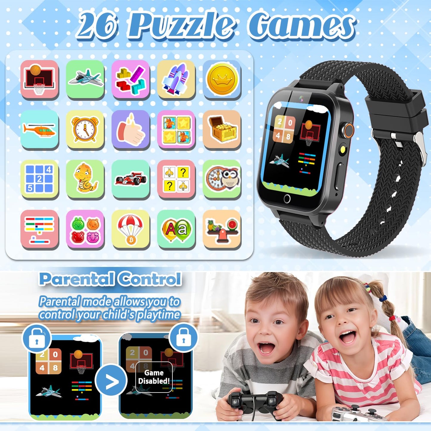 Tywop Smart Watch For Kids Girls Age 3-12 With 26 Puzzle Games Hd Video Camera Touchscreen Music Player Learning Cards Storybook Pedometer Metal Case Kids Watch Toy Birthday Gifts