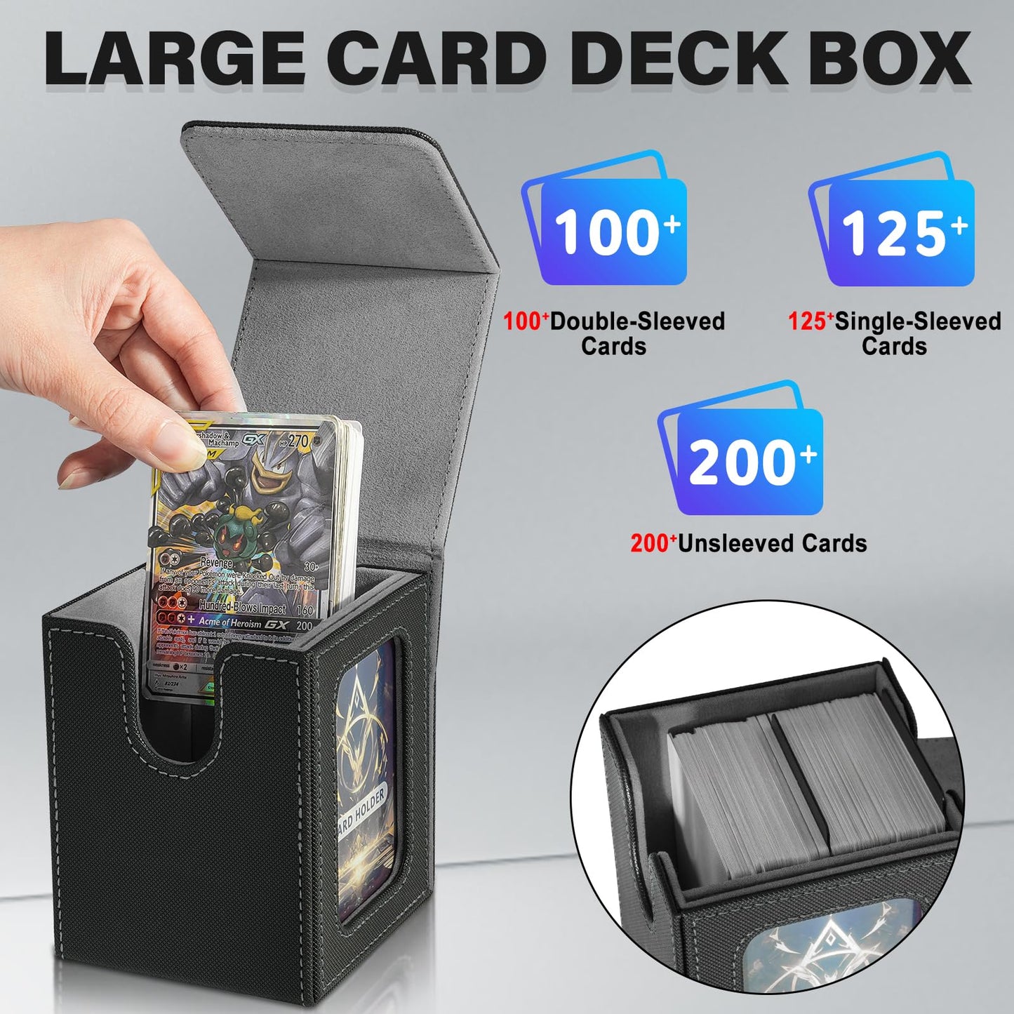 Jaffzora Card Deck Box For Mtg Commander, Magnetic Card Display Case, Tcg Card Storage Box, Holds 100 Double-Sleeved Cards, Blac
