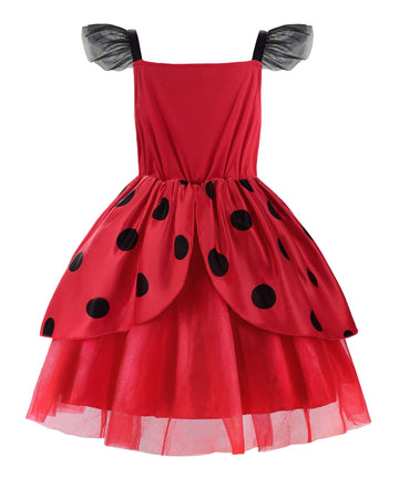 Reliparty Ladybug Costume For Girls With Polka Dots Ladybird Dress Dress Up Halloween Christmas 120