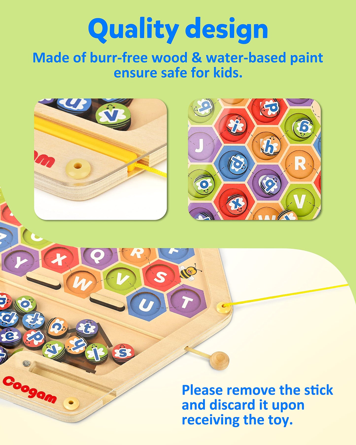 Coogam Magnetic Alphabet Maze Board Wooden Abc Letters Matching Puzzle Fine Motor Skills Montessori Educational Learning Toy Game For 3 4 5 Year Old Kids