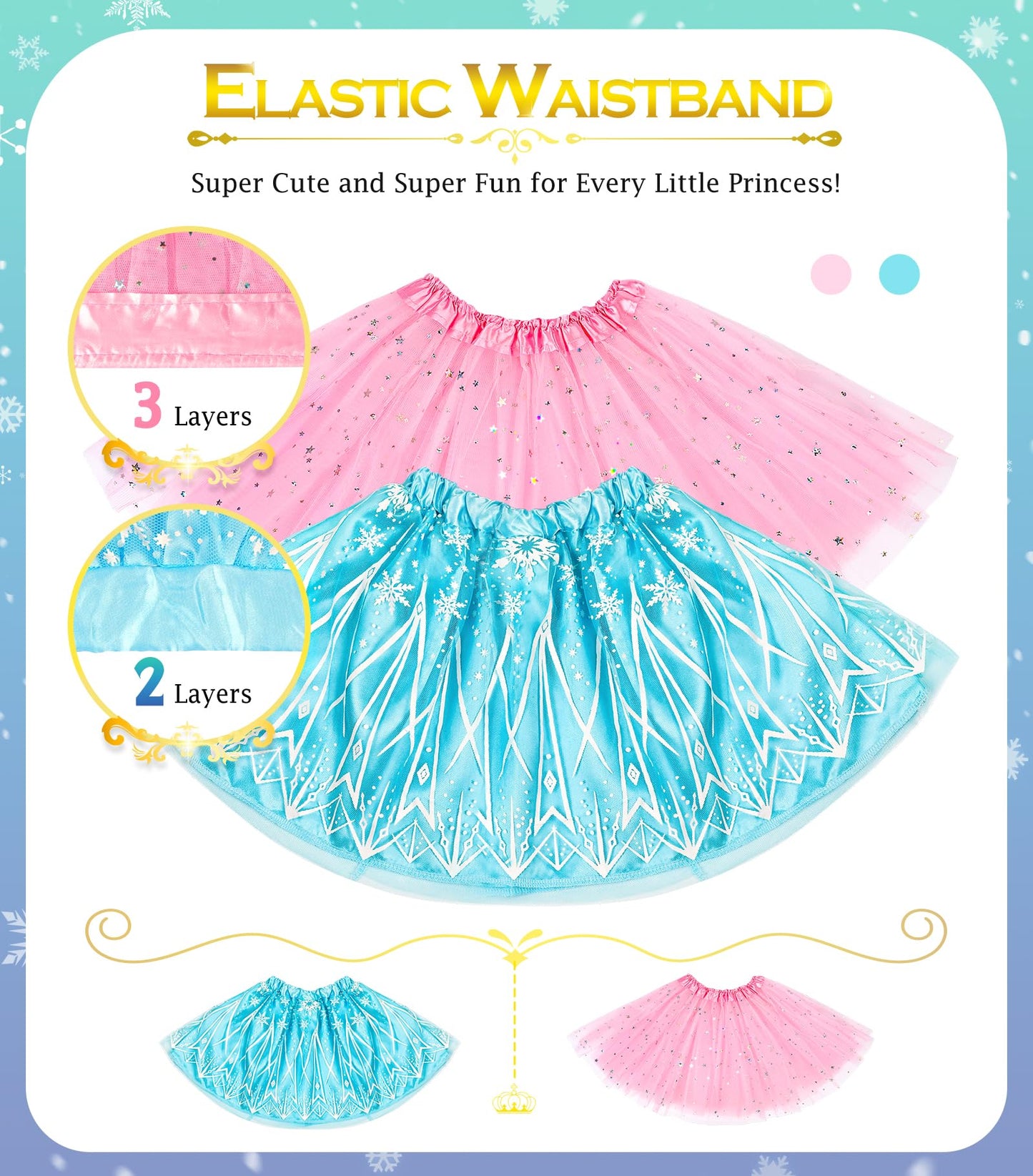 Bibuty Kids Princess Dress Up Clothes For Little Girls, Pretend Play & Dress Up Costume Set For 3-6 Toddler Little Girls (Pink/Blue)