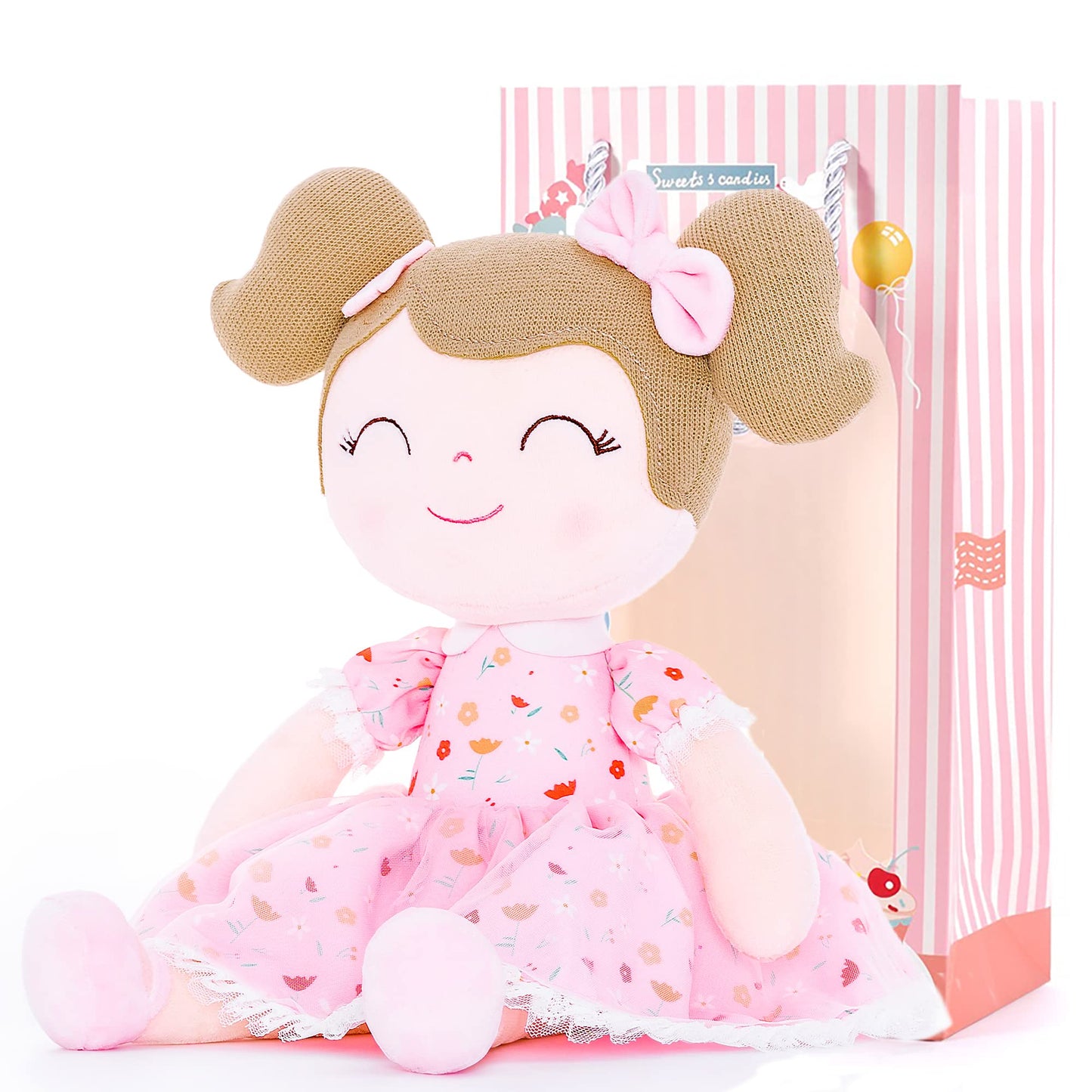 Gloveleya Baby Girl Gift Soft First Baby Doll Plush Doll Floral Pink 16'