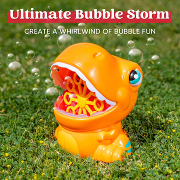 JOYIN Dinosaur Bubble Machine - Orange, Indoor/Outdoor Toy, Bubble Blower with Solutions, Perfect for Kids' Parties and Birthdays