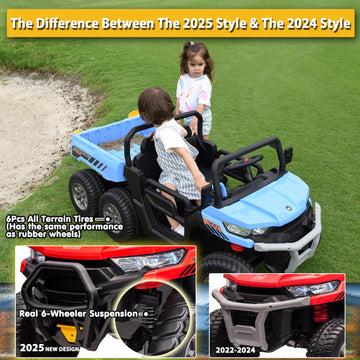 sopbost 2 Seater 24V Kids Ride On Truck with Electric Dump Bed, 4WD Battery Powered Ride On Toy Car with Remote Control, Extra S