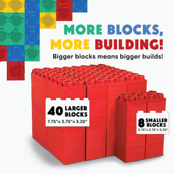 Big Blocks For Kids Ages 4-8 - Indoor & Outdoor Blocks Kids Games - Red Large Building Blocks - 48 Pc