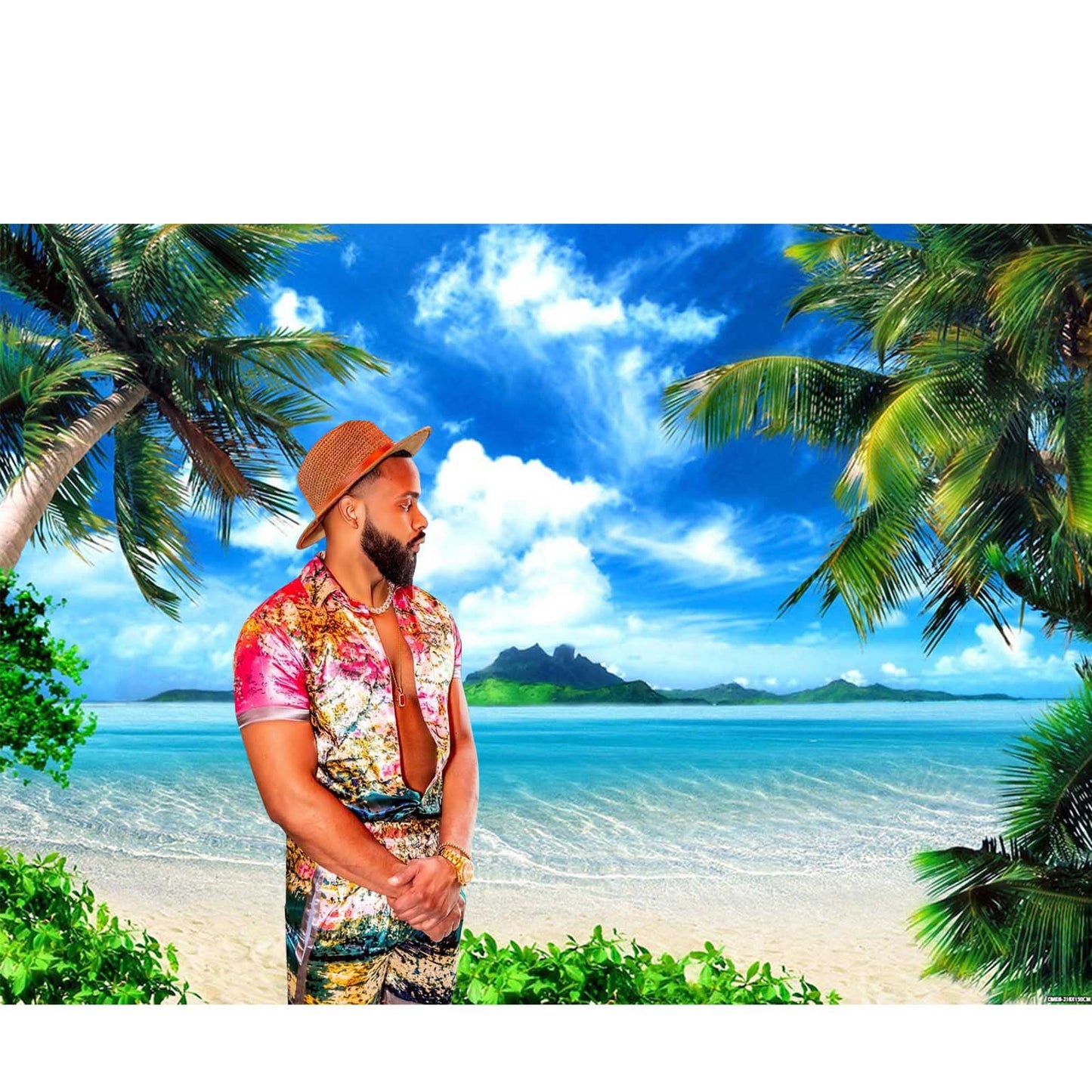 Summer Beach Theme Photo Hawaiian Ocean Blue Sky Seaside Tropical Palm Trees Luau Birthday Party Decor Banner 82X60In