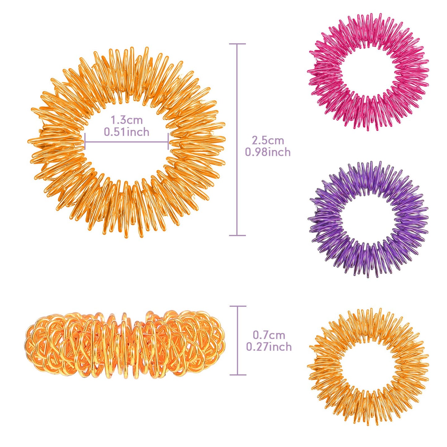 Blulu 30 Pieces Acupressure Rings Spiky Sensory Rings For Fingers Stress Relief Fidget Sensory Massager For Teens Adults (Pink,