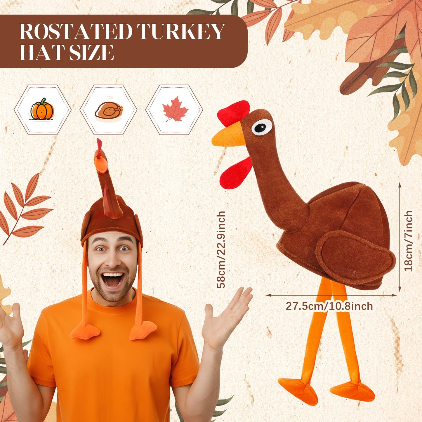 Hanaive 10 Pieces Thanksgiving Turkey Hats Bulk Turkey Hats for Dress-up Party Plush Trot Hat Party Supplies(Uniform Style)