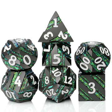Stripe D&D Dice,DNDND Metallic Glitter Stripes Dice with Gift Metal Box for Dungeons and Dragons Tabletop Game (Green Stripes)