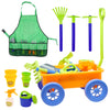 15 Piece Gardening Tools & Wagon Toy Set With Plastic Wheelbarrow, Apron, Stem Pretend Play Outdoor Toy For Toddlers Kids Boys Girls By 4E'S Novelty