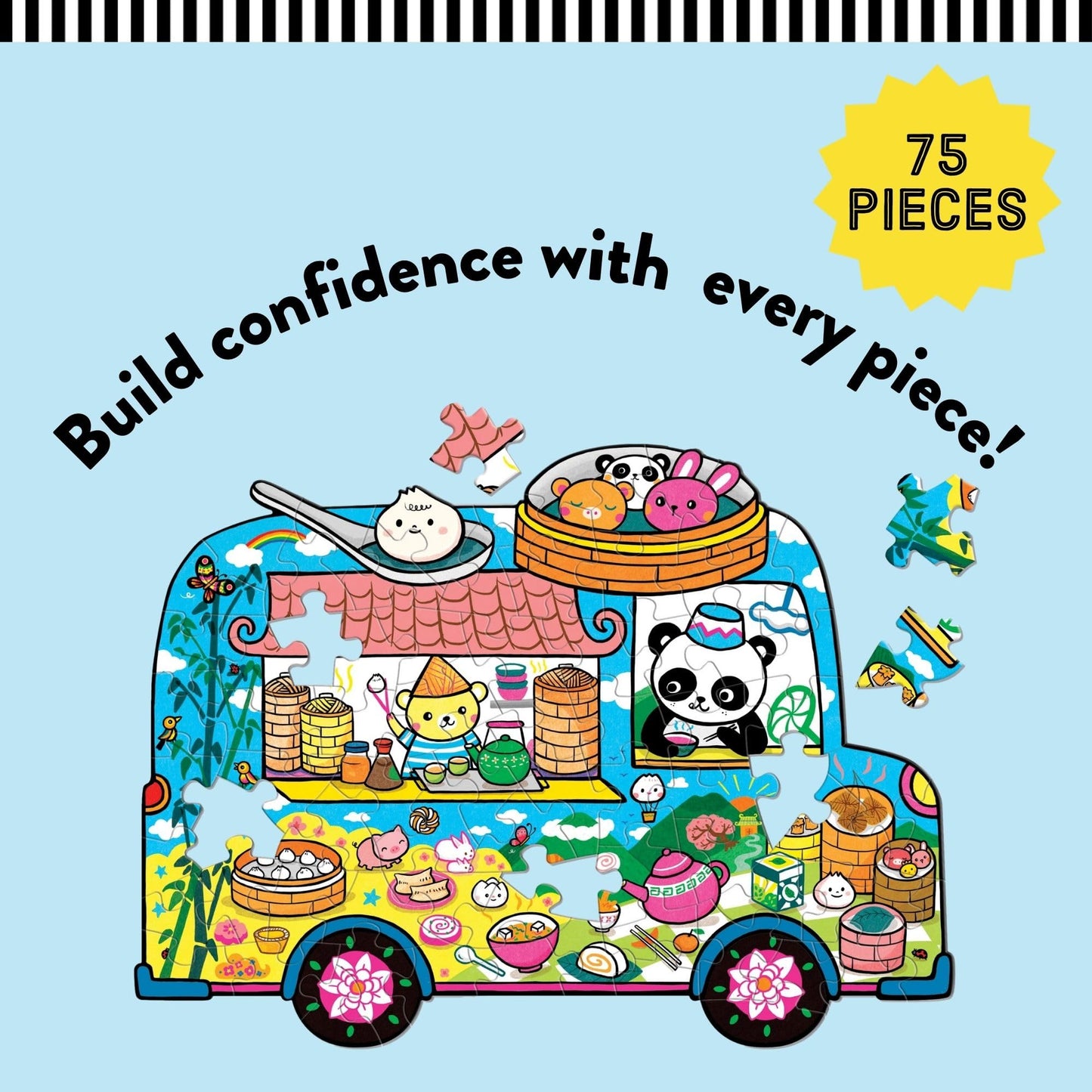 Mudpuppy Dumpling Truck - 75 Piece Unique Truck Shaped Scene Puzzle with Colorful and Fun Illustrations of Dumplings and Baos On